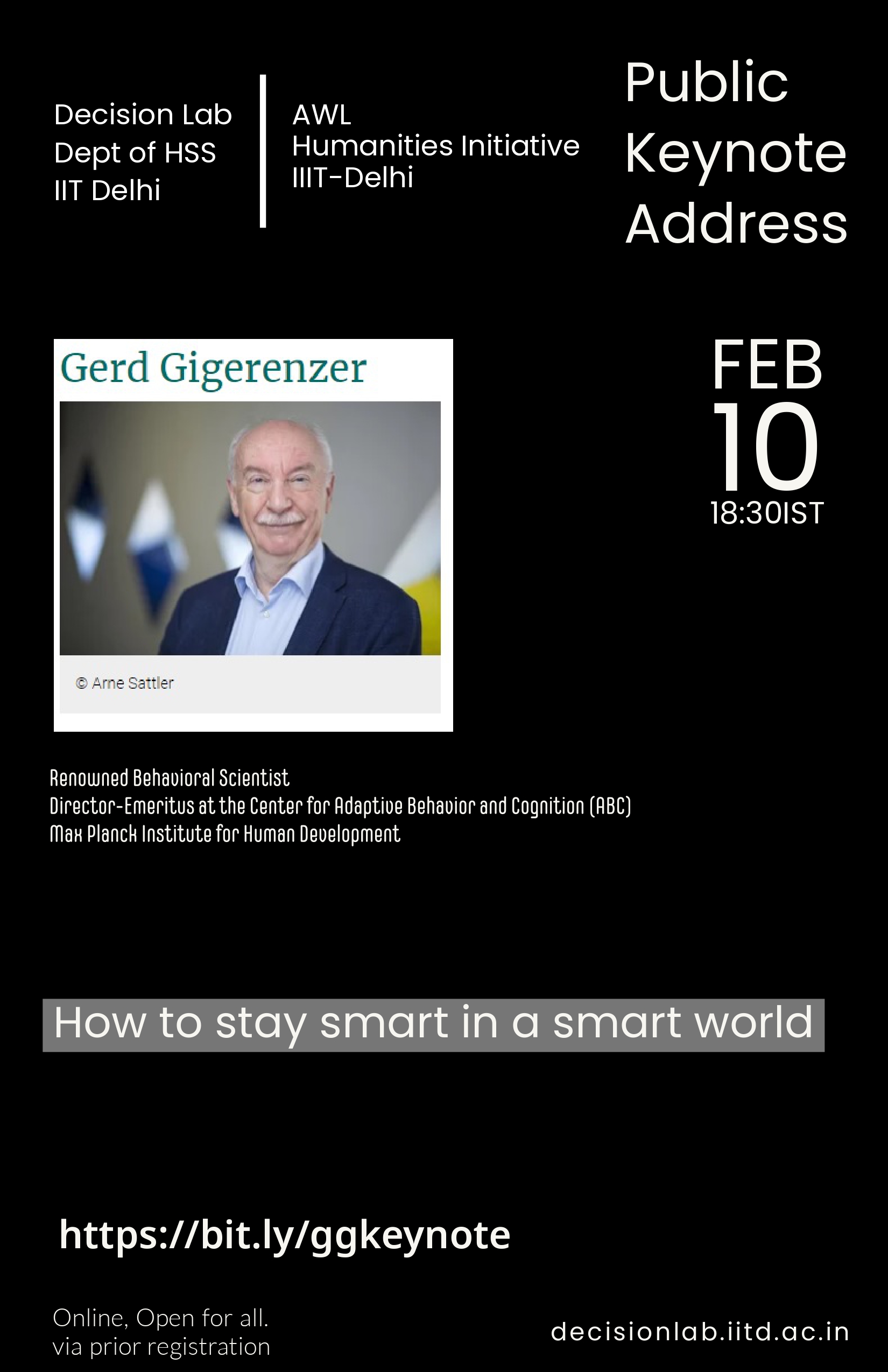 Public keynote lecture on 'How to Stay Smart In A Smart World'